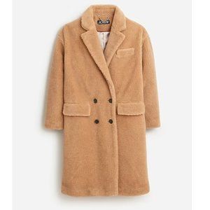 J. Crew Small Relaxed Sherpa Topcoat - Teddy Brown - cozy soft knee length coat